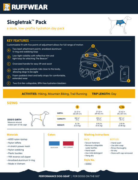 Ruffwear Singletrak Pack Red Currant Gr. L/XL Ruffwear Singletrak Pack Red Currant Gr. L/XL